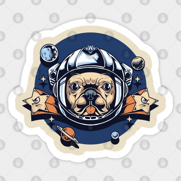 astronaut pug Sticker by Mako Design 